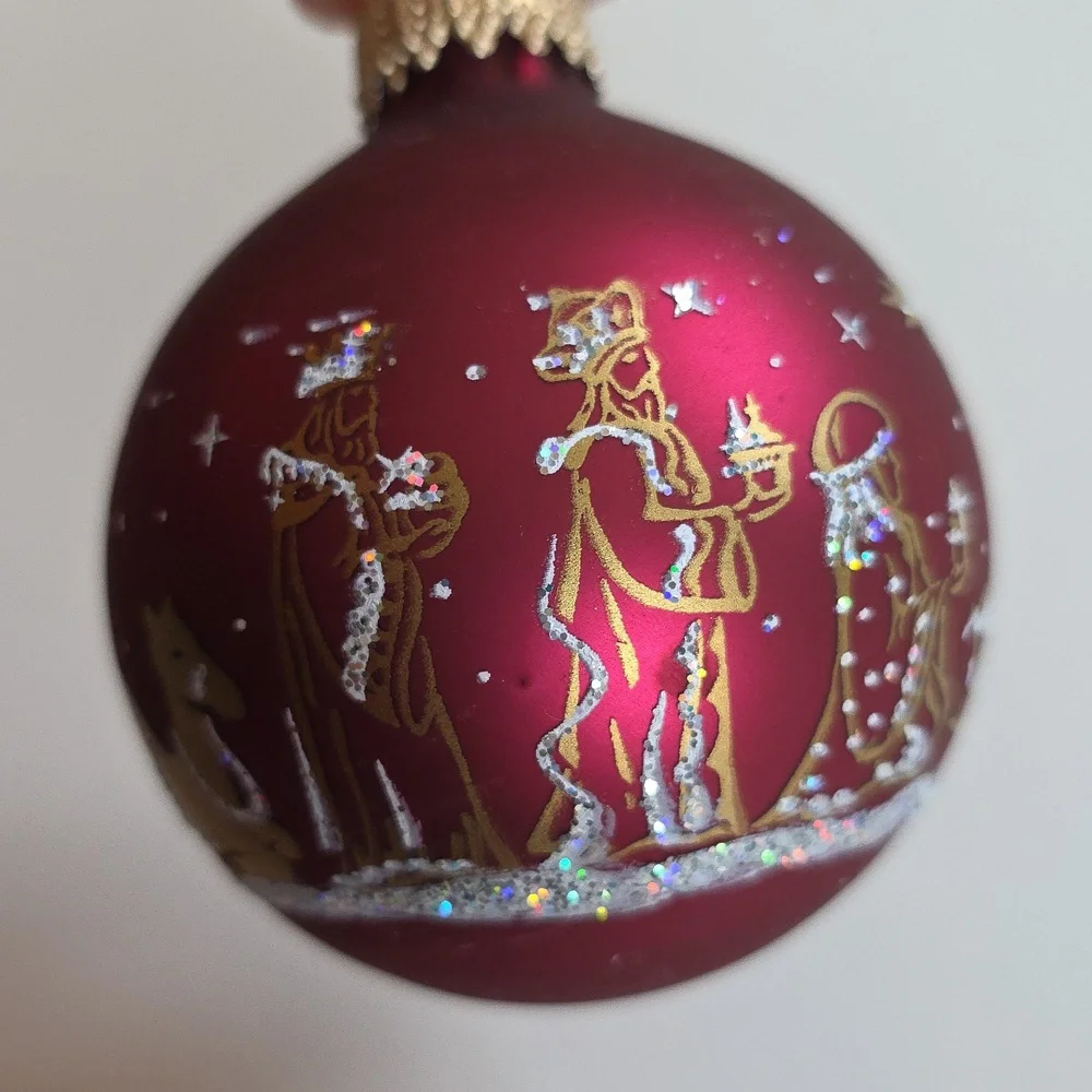 Christmas Ornaments - Elegant Red and Gold Nativity Scene Set Of 4